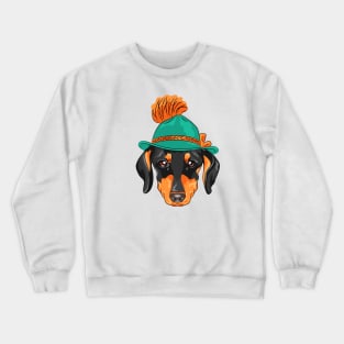 Dachshund dog in a green tyrolean hat Crewneck Sweatshirt